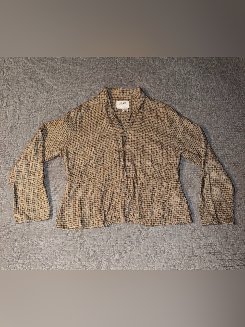 Flax by Jeanne Engelhart Woven-Brown/Black Women’s Size-M 100% Linen Vintage